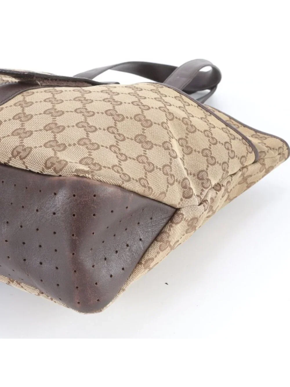 Gucci GG Canvas Leather Tote Shoulder Business Document Brown
